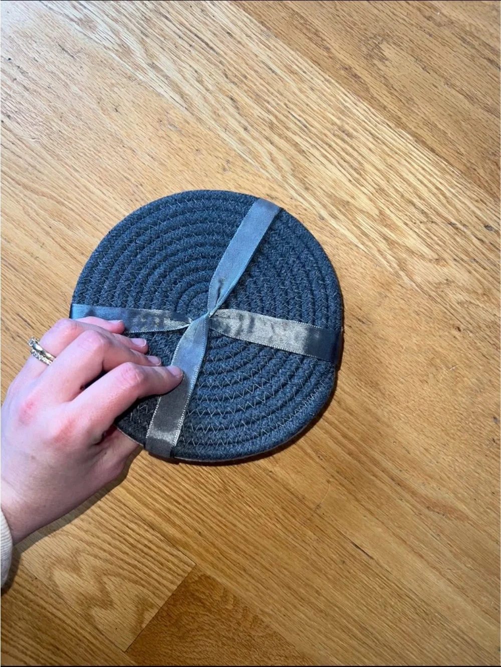 Braided Round Pot Holders NEW - Gray, Light Gray & Cream